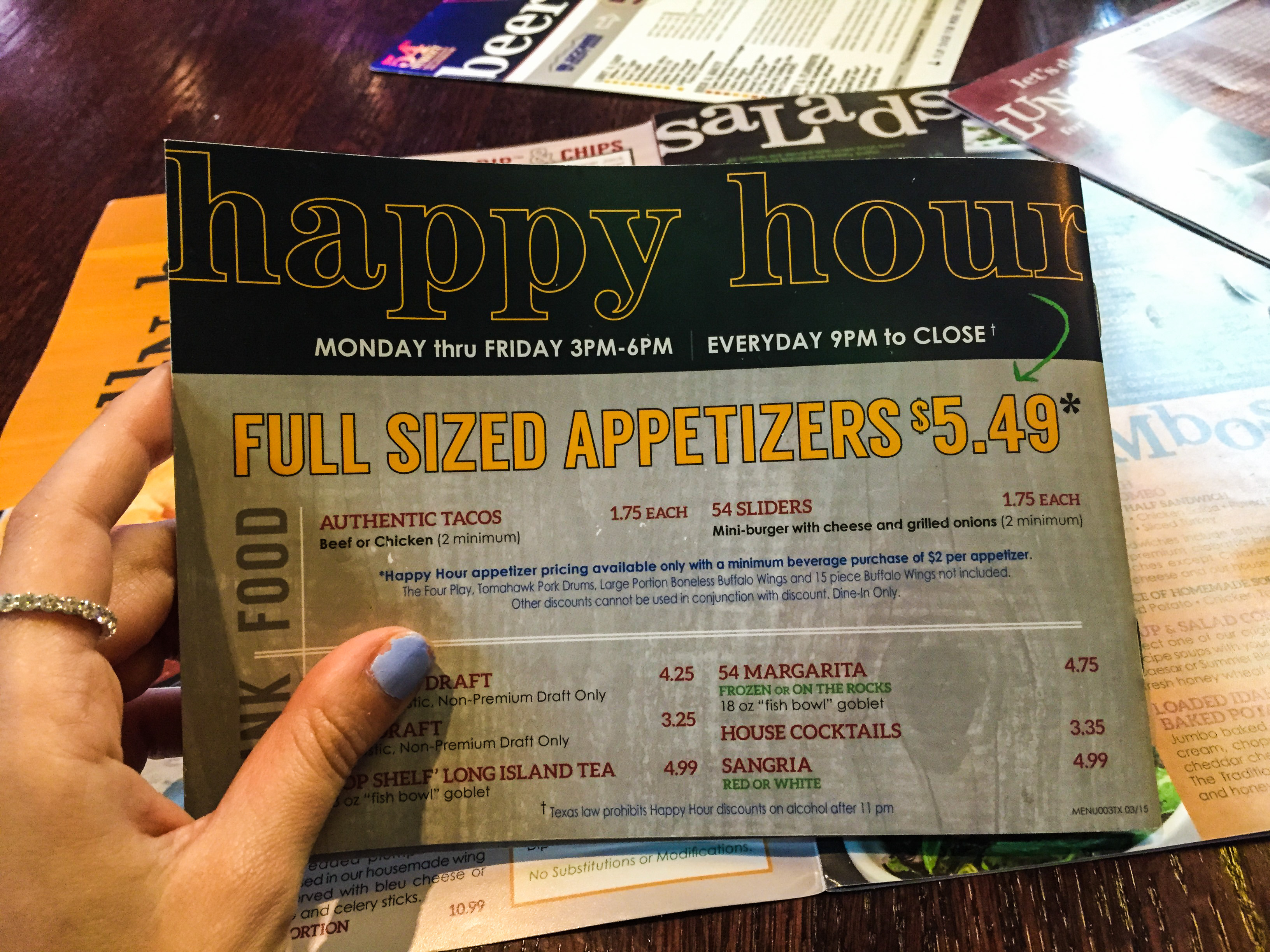 54th street happy hour menu
